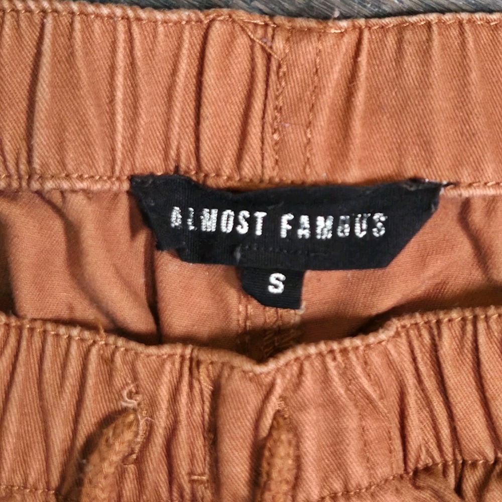 Almost Famous Wide Leg Womens Sm Cargo Pants Elastic Waist Drawstring Leg Orange - Picture 8 of 11